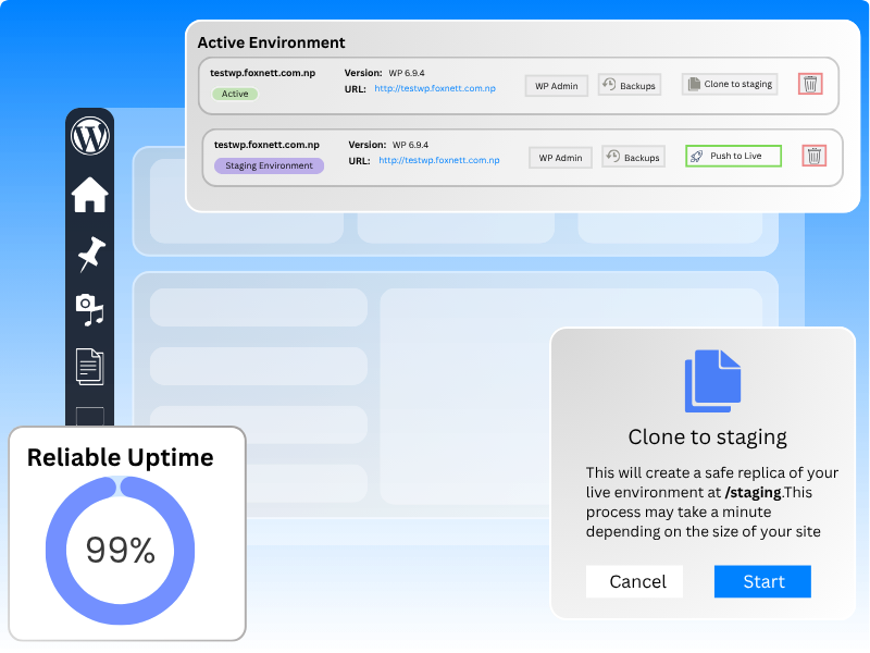 Screenshot of the Managed WordPress hosting dashboard